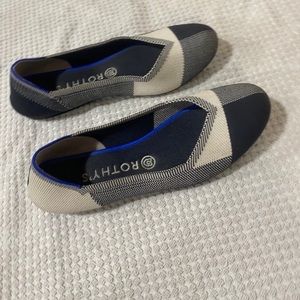 Rothy’s The Flat Captoe - Black and Cream Plaid